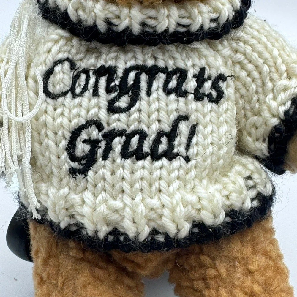 Graduation Teddy Bear Congrats Grad Knit Sweater Mortarboard Cap Plush‎ Brown